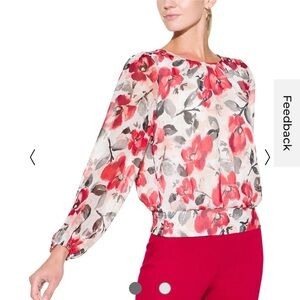 WHBM Floral Sheer Sleeve Blouse